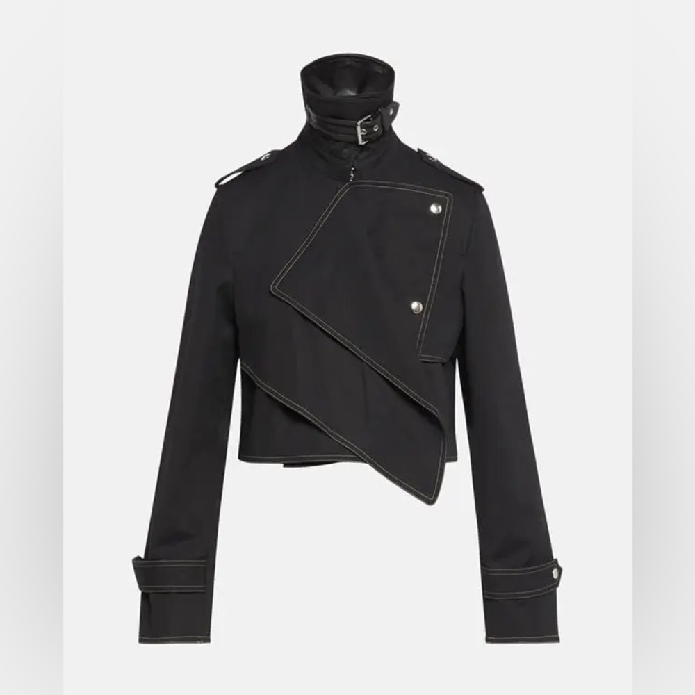 NWT -Helmut Lang- Black Cropped Trench Coat with Leather Accents